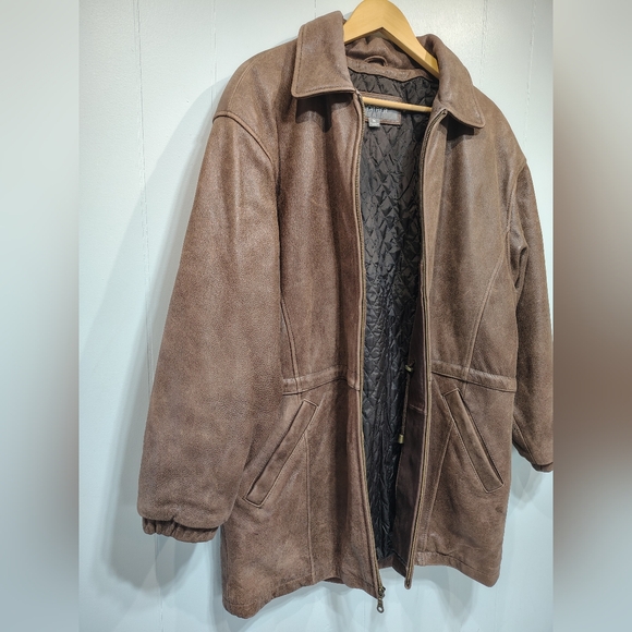 Wilsons Leather Heavy Winter Coat Medium Brown Lined Long Zip Waist - Picture 2 of 10